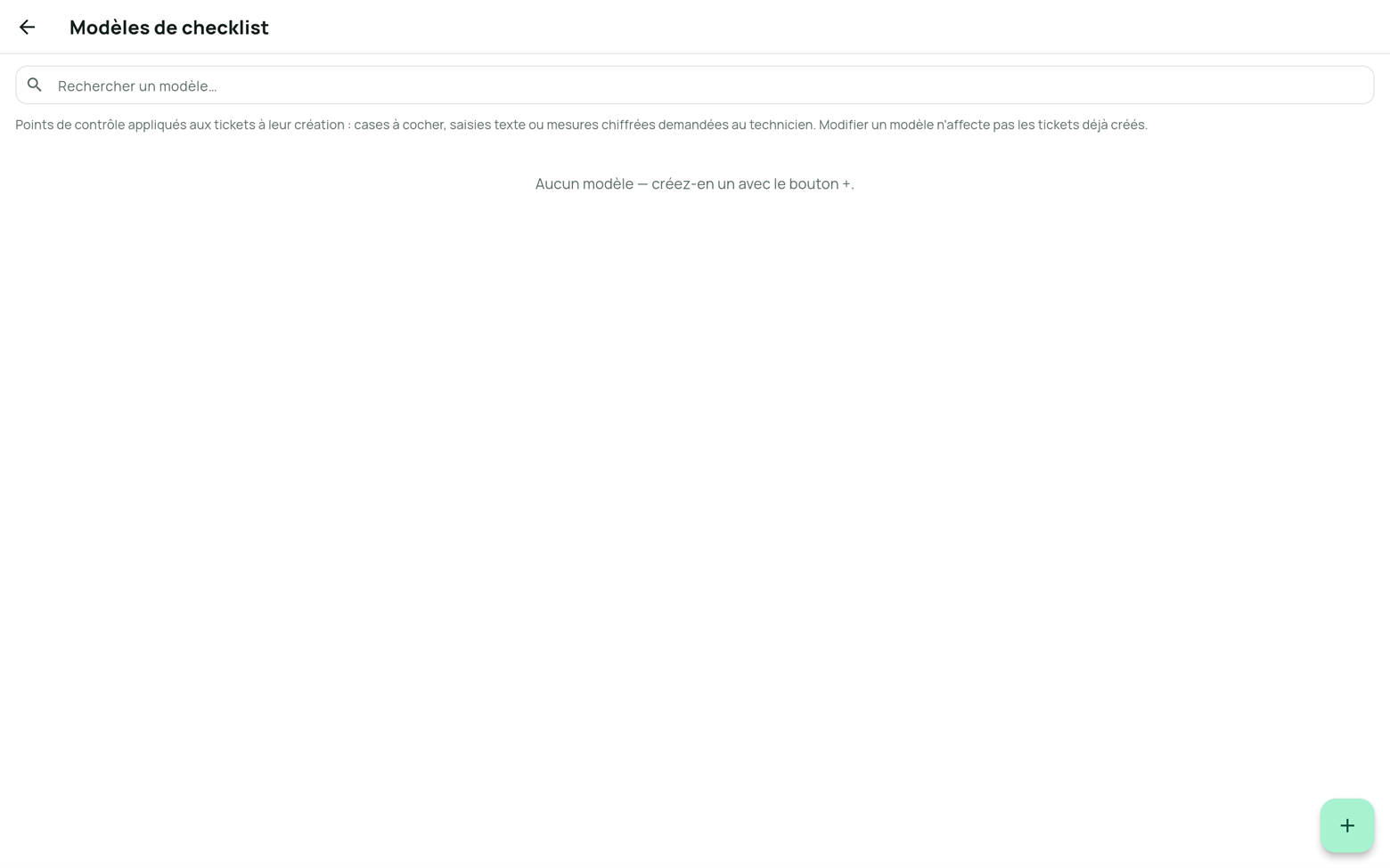 Écran des modèles de checklist