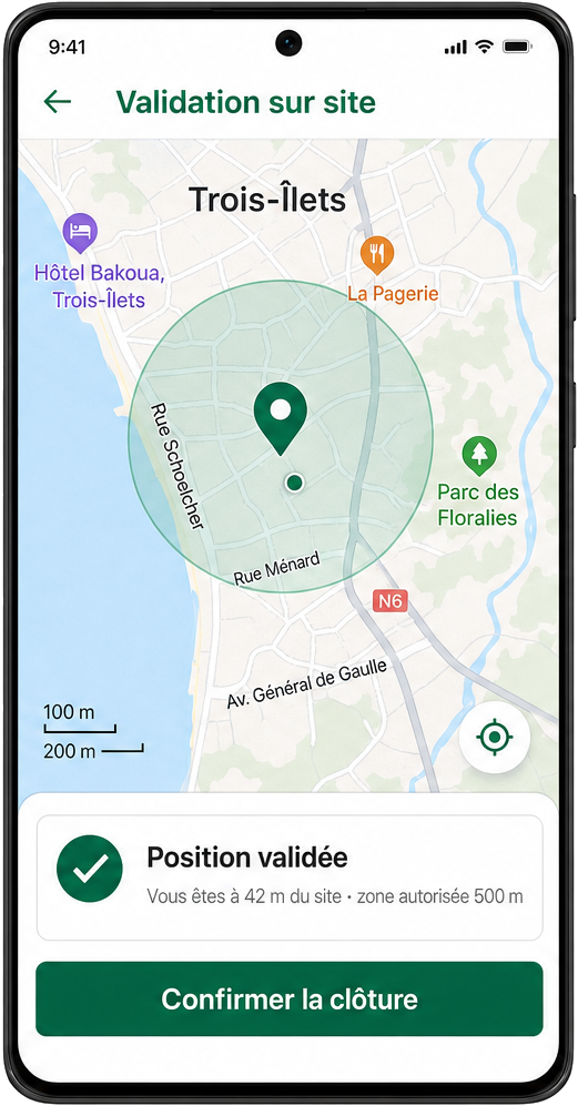 Validation géolocalisée d'une intervention sur le site dans FieldOps